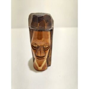 Jamaican Wood Sculpture 4" Woman Figurine Hand Carved Signed